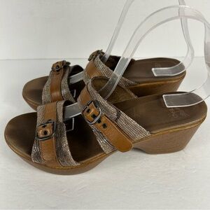 Dansko Jessie Sand Lizard Leather Wedge Sandals Brown Tan 39 / 8.5-9